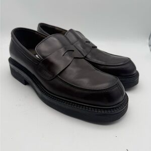 EUC 9 & CO Oxford Mens Brown Leather Penny Loafers Made in Italy Size 8